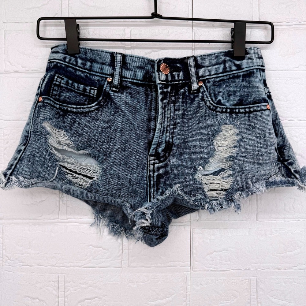 Forever 21 Denim Shorts Women 24 XS Blue Acid Wash Distressed Cutoff Retro